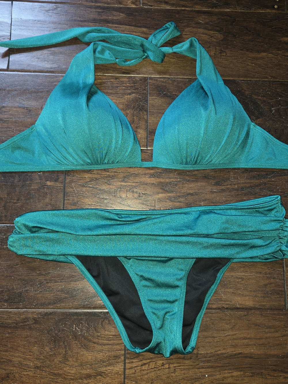 Victoria Secret VS Emerald Shimmer Halter Bikini Set Sz L/M
